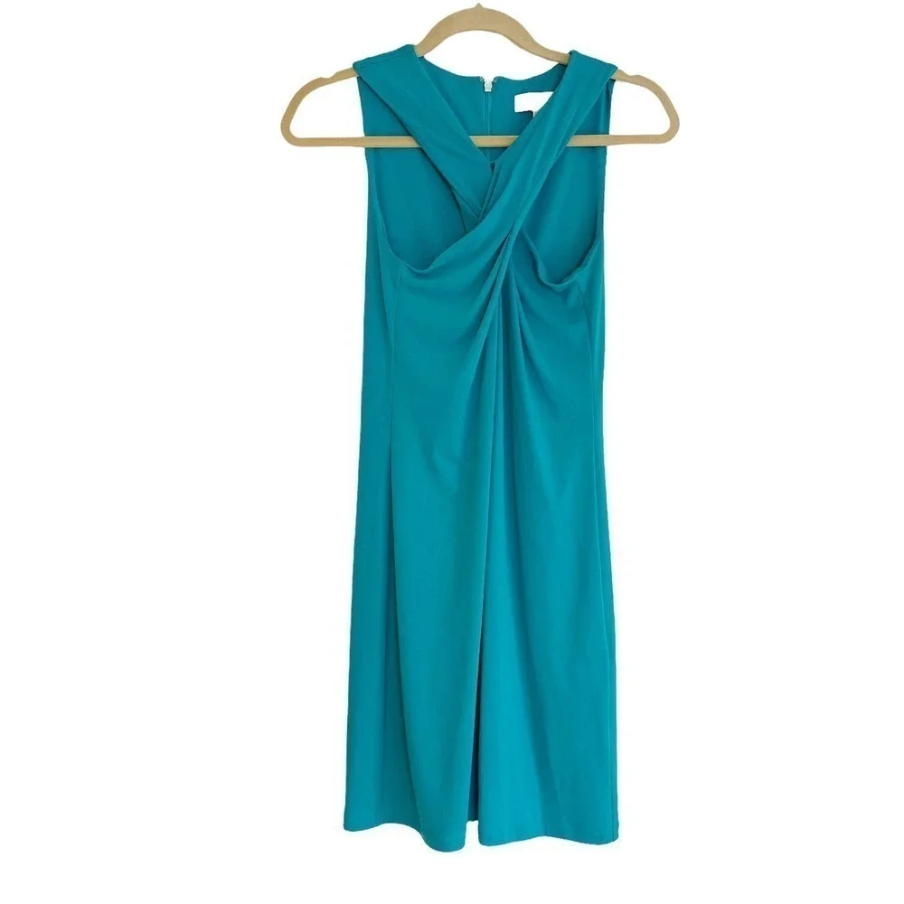 Michael Kors Cross Front Shift Dress Sleeveless Teal Blue Women's Size XS